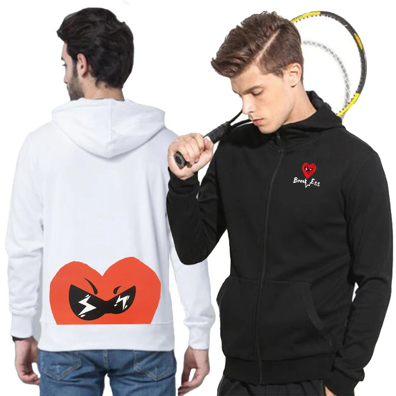 

Break Egg Men Women Hoodie Zipper Cotton Heart Glasses Embroidery Half Letter Heart Printing Thick Pocket Autumn Hoodie