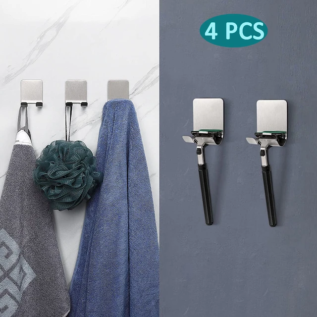 4pcs Razor Holders For Shower Stainless Steel Razor Holder Hooks Waterproof  Self Adhesive Shaver Holder Hanger Hooks For Bathroom Kitchen To Organize  Loofah Robe Towel Plug Coat