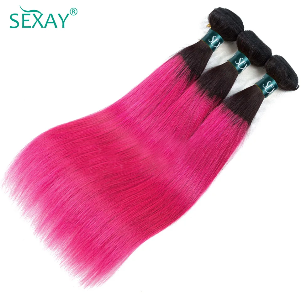 Sexay 1B Pink Human Hair Straight Weave Bundles 3/4 Pcs Brazilian Bone Straight Hair Ombre Hot Pink Human Bundles Deal