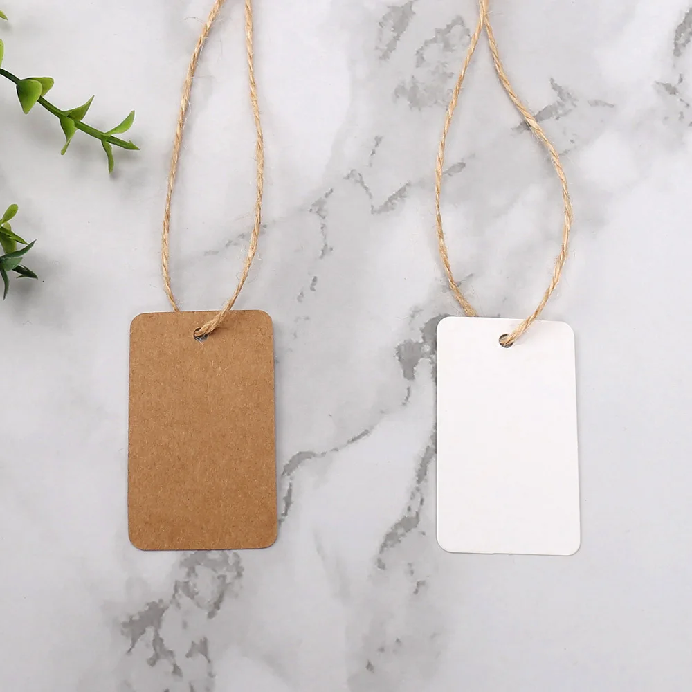 50pcs Blank Kraft Paper Tags with Strings Gift Bag Boxes Hang Tag