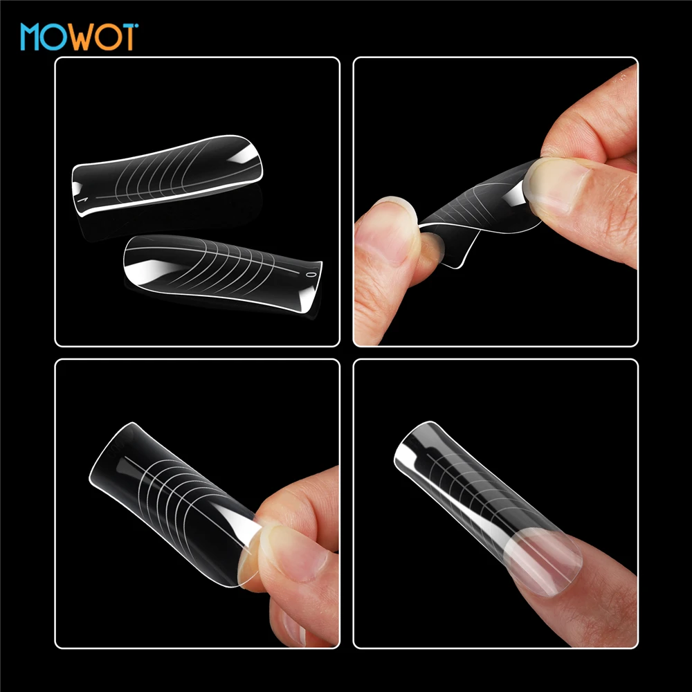 모워트 140개/150개 투명 듀얼 네일 폼 네일 연장용 퀵 빌딩 젤 몰드 재사용 가능 풀 커버 탑 폼 14/15 사이즈