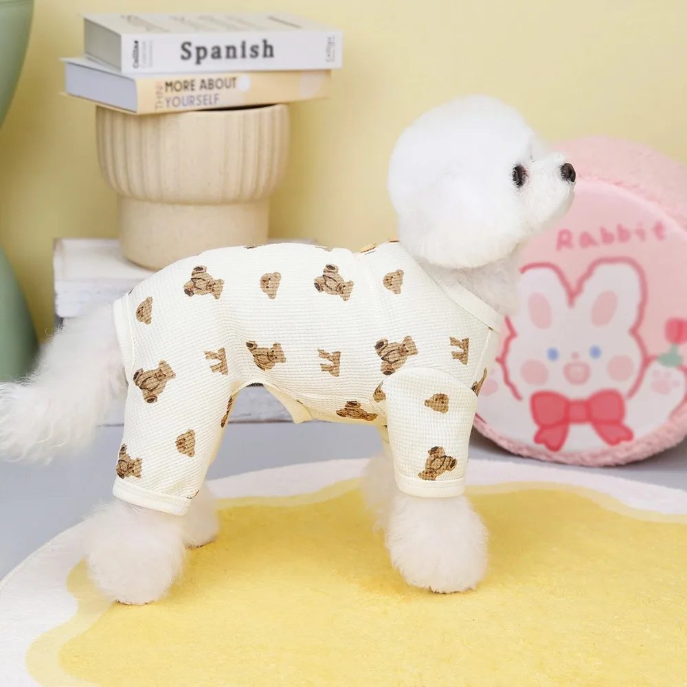 개 점프 슈트 곰 민소매 조끼 봄 여름 테디 프렌치 불독 동물 패턴 컴포트 강아지 고양이 Pijamas를위한 애완 동물 옷