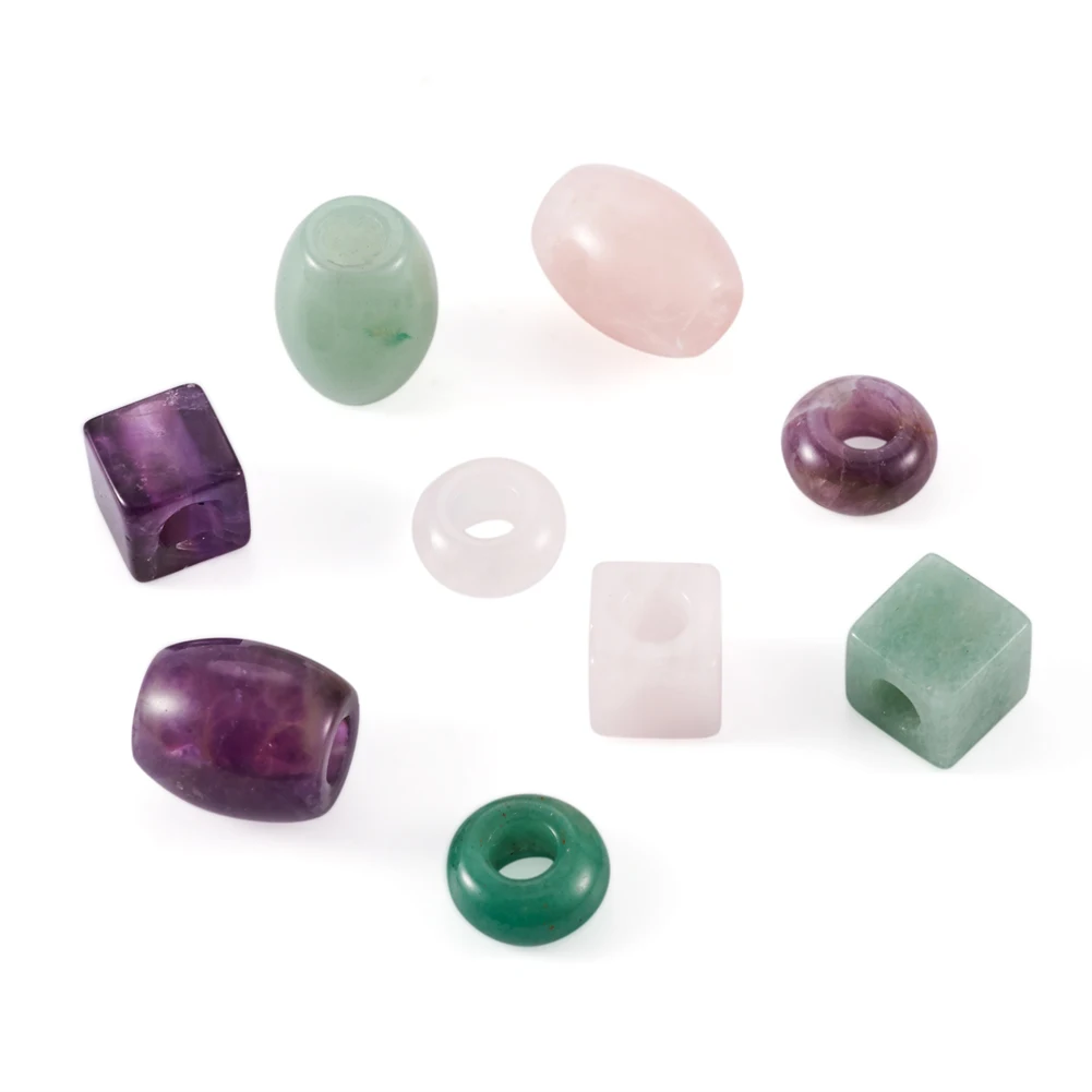 

9Pcs Big Hole Abacus Natural Stone Beads Green Aventurine Rose Quartz Amethyst Loose Beads for Jewelry Making Necklace Findings