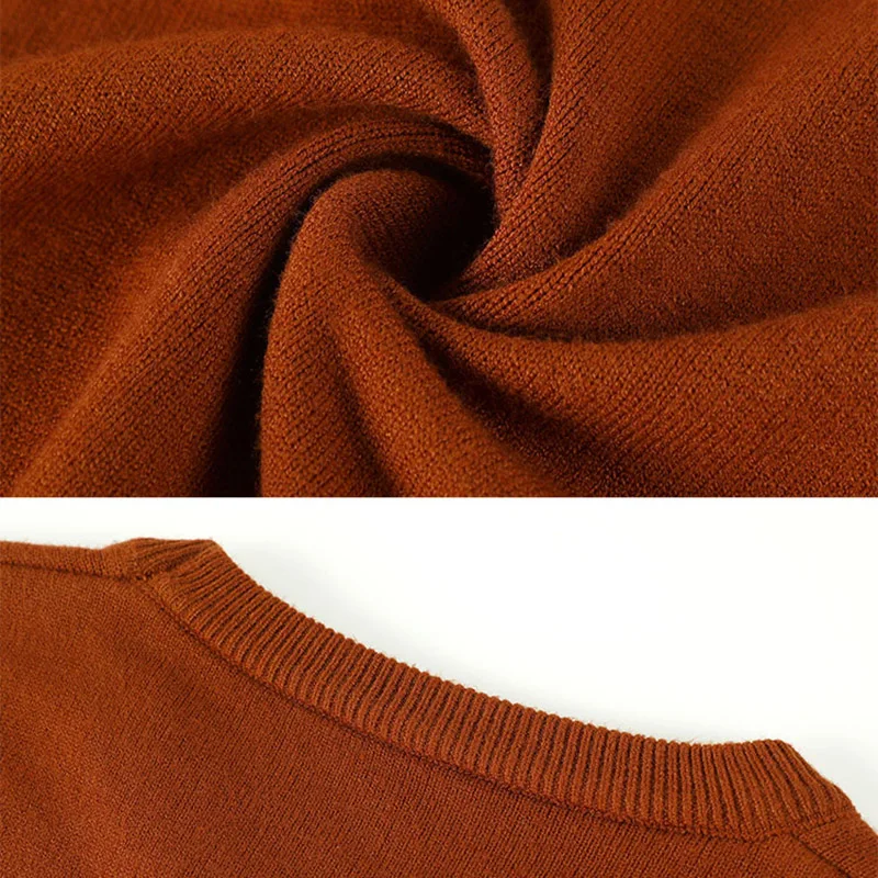 New Men's Classic Round Collar Sweaters 2024 Holiday Casual Pullovers Stylish Thermal Caramel Navy-blue Long Sleeve Clothes Male 5