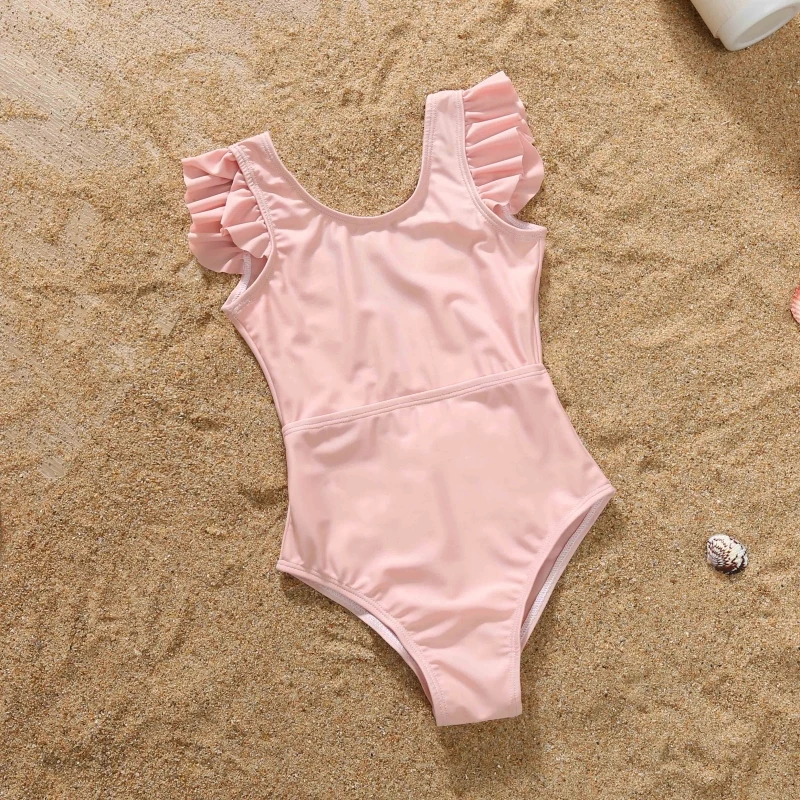 Mom and Daughter Matching Clothes 2025 Summer Women Girls One-Piece Suit Swimwear Ruffles Holiday Beachwear High Waist Swimsuit 4