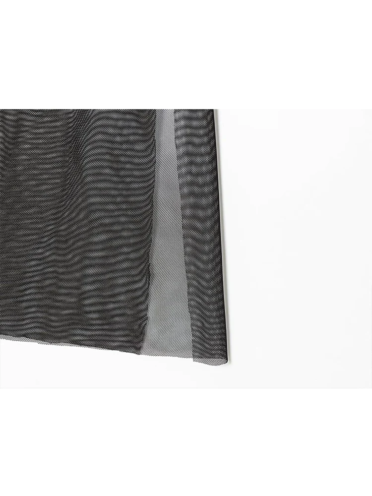 Elegant Women Fashion Midi Dress Solid Mesh Patchwork Double Layer Dresses Chic Turlteneck Sleeveless Two-Piece Dress Lady