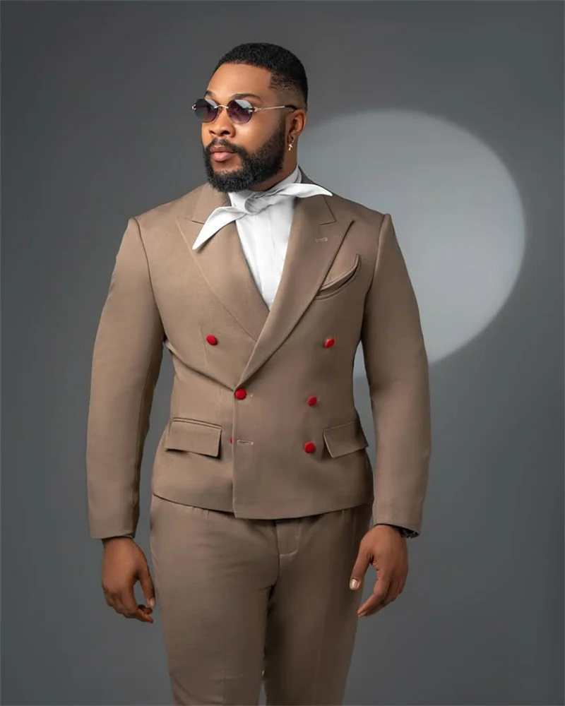Ensemble de costumes pour hommes marron 2 pièces : Blazer et pantalon en coton