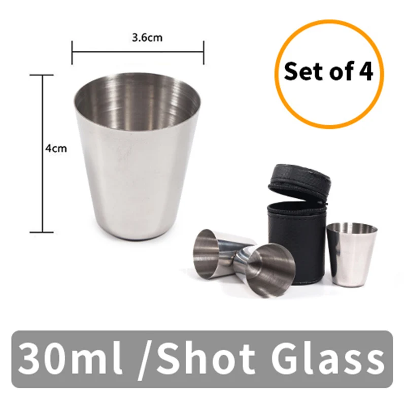 Shot Glasses Polished 30 Ml Stainless Steel Shot Glass Cup Drinking Wine Glasses With Leather Cover Bag For Kitchen Bar Barware 4 Pcs/Set