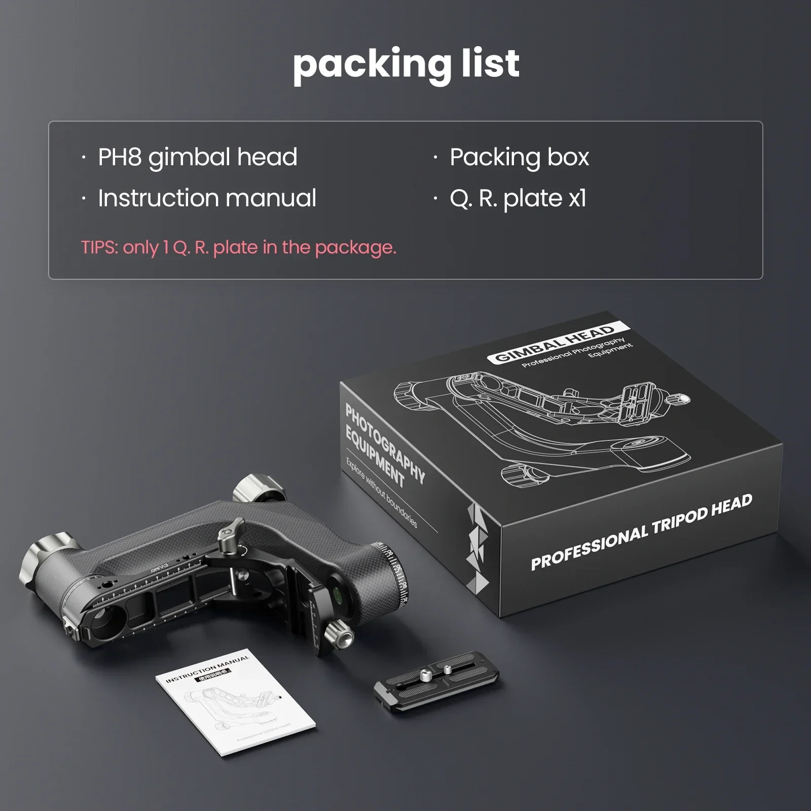 EUVMO P8 Professional Gimbal Head Carbon Fiber Heavy Duty 360&deg; Panoramic Head with 1/4" Quick Release Plate for DSLR Cameras New