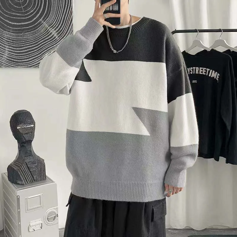 Lazy Style Sweater Men's Trend Ins Autumn And Winter Handsome Loose School Korean Version Knitwear Long-sleeved Sweater Clothes