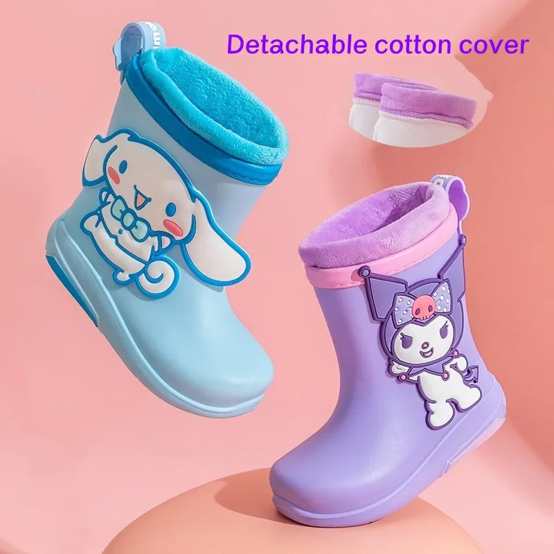 

Резиновые сапоги Sanrio, съемный Хлопковый чехол, Детская плюшевая изоляция, симпатичная мелодия, коричная, нескользящая, износостойкая