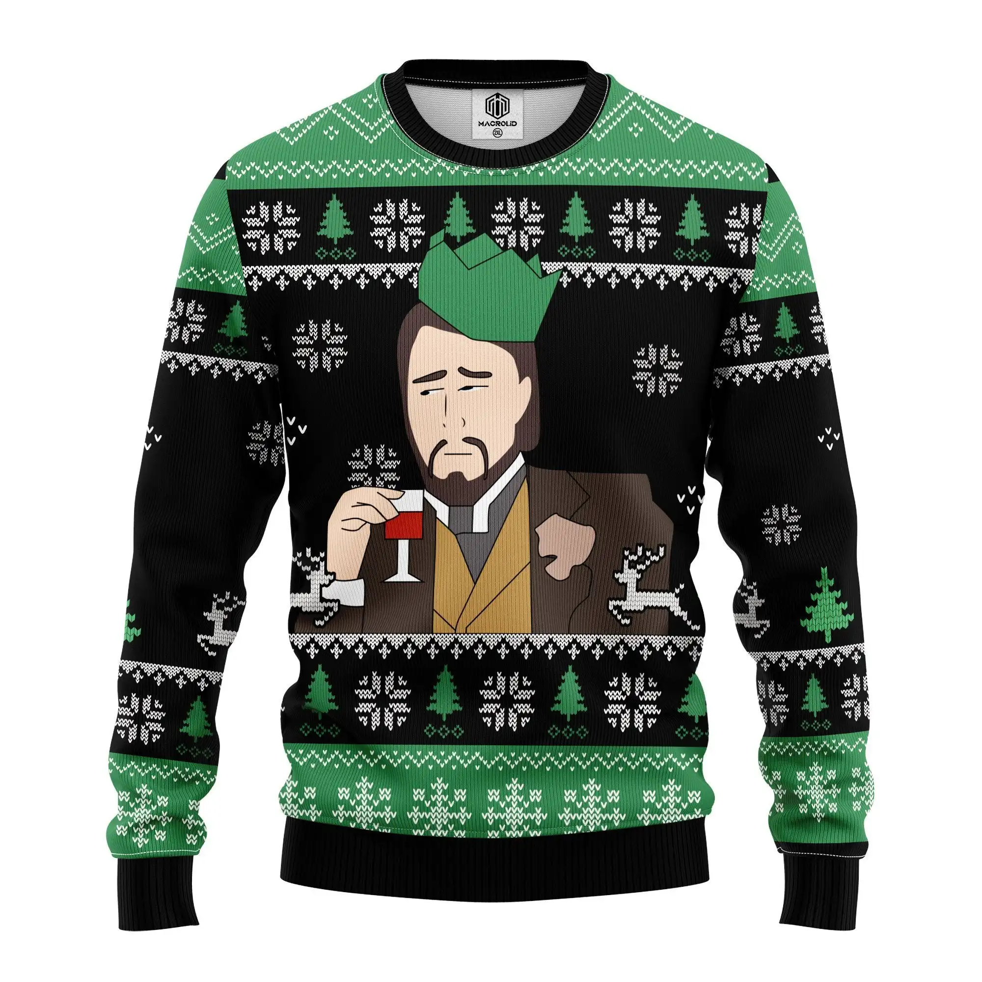thumbnail image 1 of Ropa de otoño e invierno Suéter feo de Navidad con meme de Leo DiCaprio que ríe Regalo de Papá Noel Jersey para hombre 2024 Sudadera 3D, 1 of 4