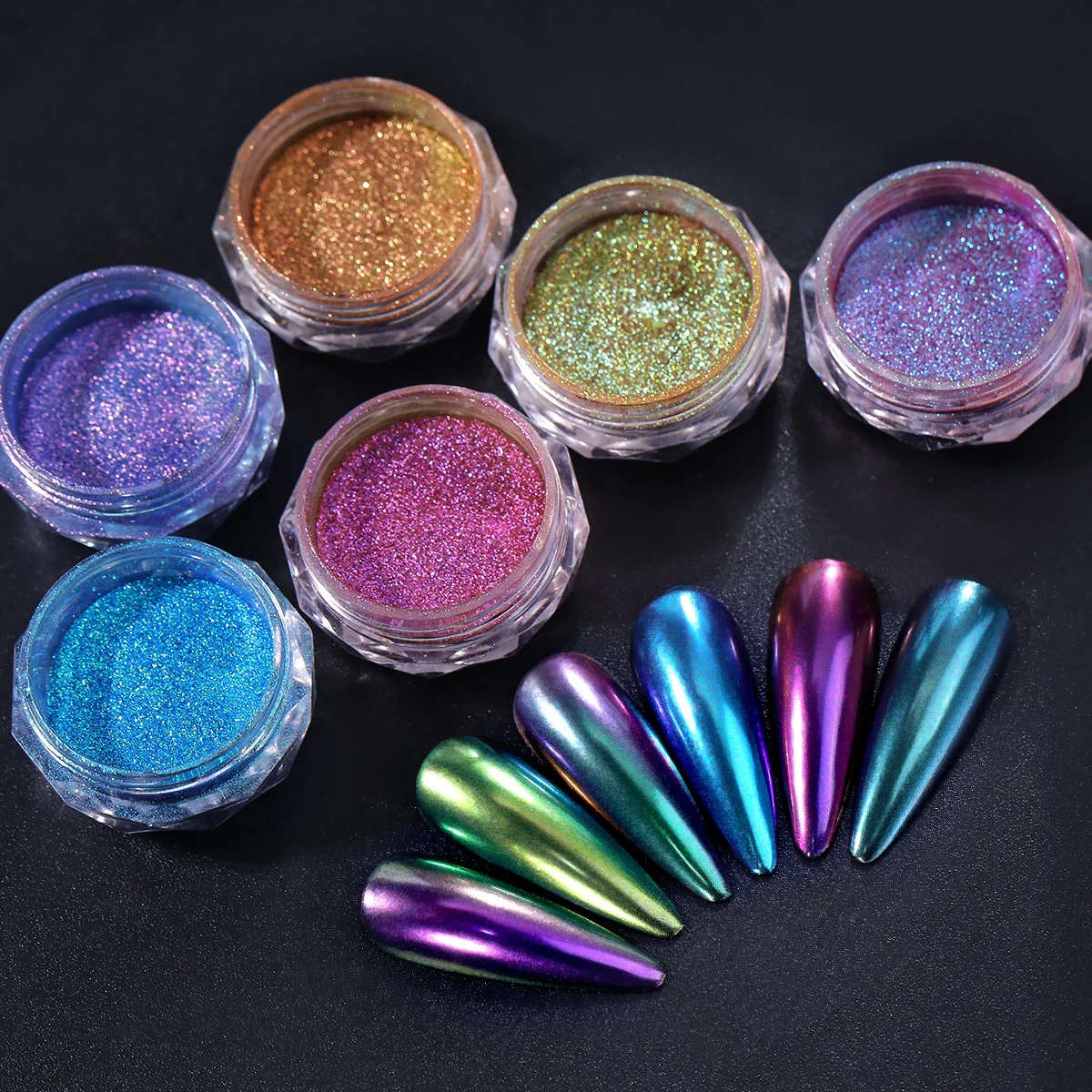 Magic Mirror Nails Powder Nail Art Glitter Decoration Metallic Mirror Effect Holographic Aurora Chameleon Pigment Powder# 1 Jars nail powder,acrylic nail powder