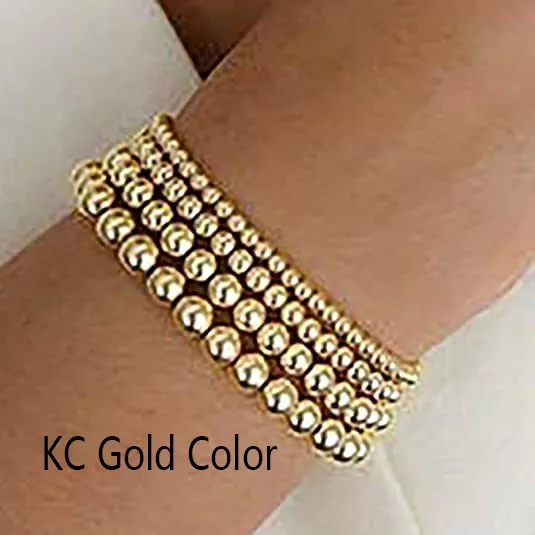 Beaded Bracelet 3 PCS/Set 4/5/6mm Stretch Bracelets Gold Balls Silver Color Jewelry Elastic Expandable Cord Rope For Women