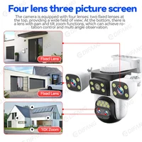 Caméra de sécurité extérieure WiFi6 20MP avec zoom optique 10X, quatre objectifs, trois écrans, suivi automatique, double objectif 6K, étanche, caméra CCTV WiFi 10K 5