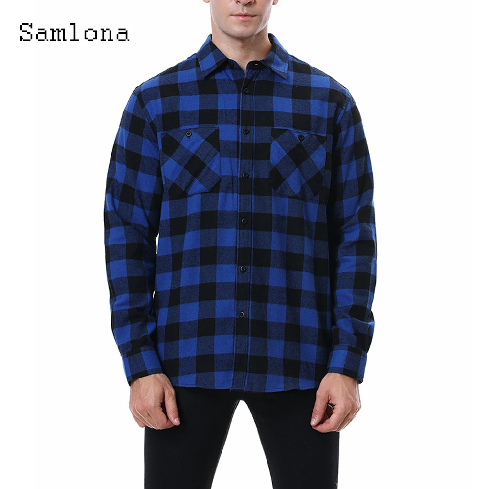 England Style Pocket Design Shirt 2022 Single-Breasted Tops Men Fashion Plaid Blouse Autumn Casual Shirts Sexy Mens clothing
