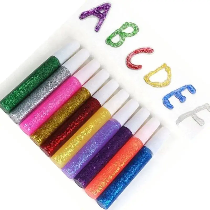 10 Colors Glitter Powder Adhesive Drawing Pigment Child Painting DIY Paper Crafts Artist Super Liquid Glue Student Stationery glitter powder glue