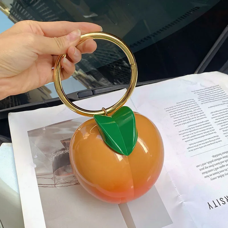 Women persimmon Acrylic bag cute pearl Evening Clutch Bag with beaded strap For Wedding Party Luxury purse And Handbag Designer