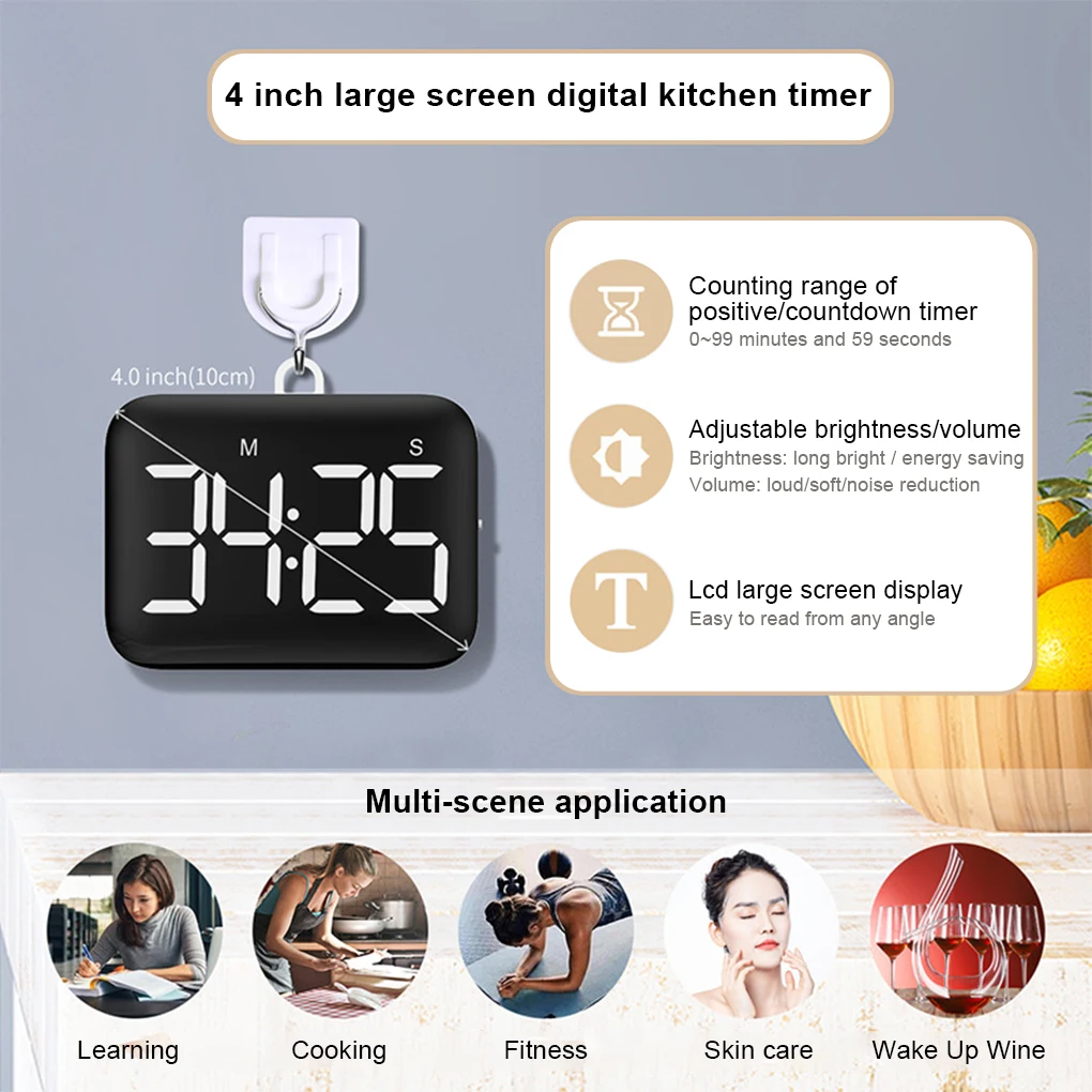 Kitchen Baking Countdown Timer LED Electronic Timing Reminder Alarm Clock Desktop Alarm Clock USB Electronic Watch Alarm Clock