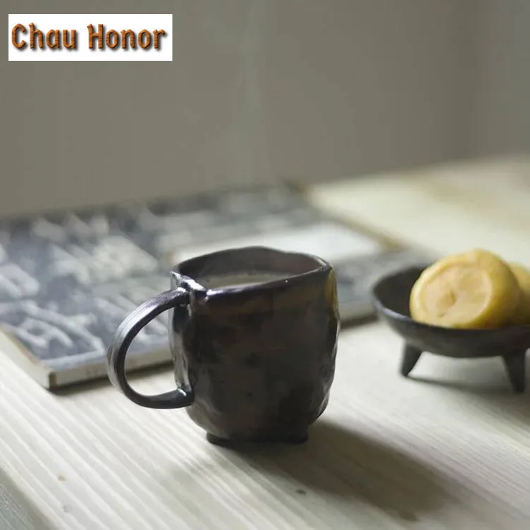 220ml Vintage Coffee Mug Unique Japanese Retro Style Ceramic Cups Coarse Pottery Clay Breakfast Cup Creative Gift for Friends