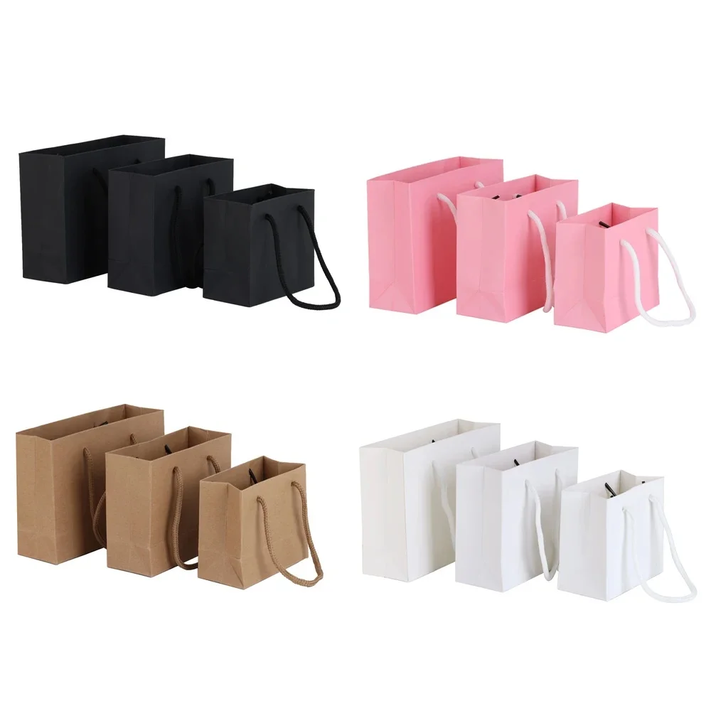 8/16pcs High Quality Kraft Paper Bags with Handles Reusable Jewelry & Clothing Packaging for Wedding Birthday Party Gifts