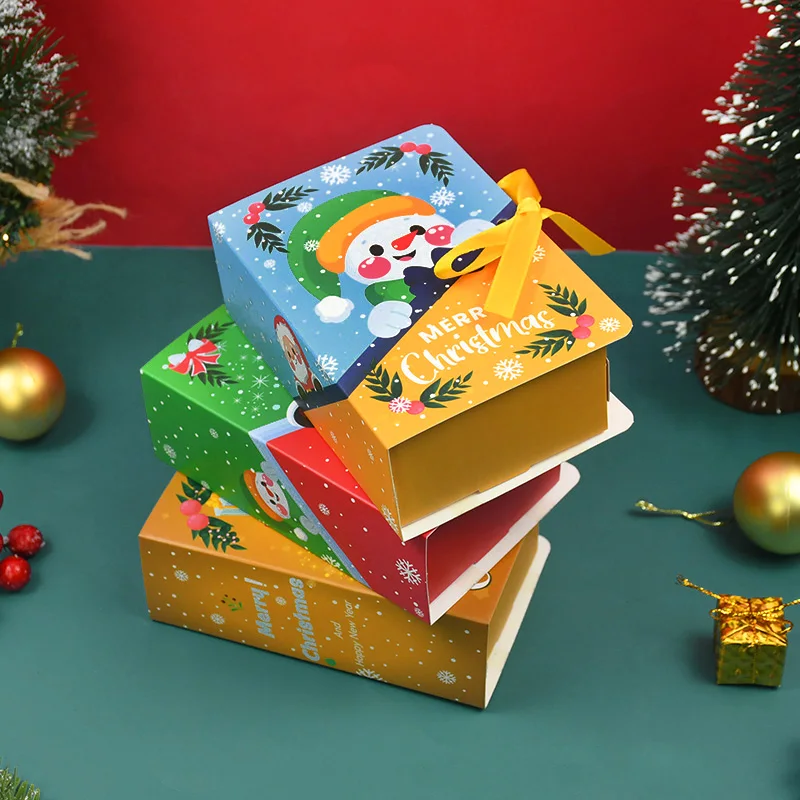 5Pcs Book Shape Merry Christmas Candy Boxes Bag Santa Claus Kids Gift Packaging Box Navidad Natal Noel Party Decoration Supplies