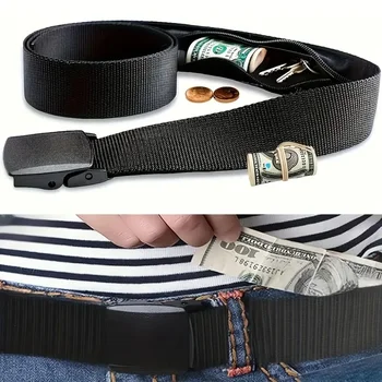 Portafoglio antifurto sicuro con cintura multifunzionale portatile da uomo, portafoglio con cerniera invisibile, cinturino per pantaloni