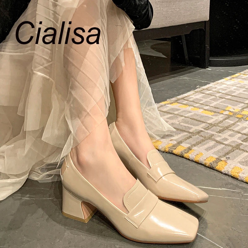 

Cialisa Women Shoes New Concise Pumps 2023 Spring Square Toe Genuine Leather High Heels Female Footwear Large Sizes 44 Wine Red