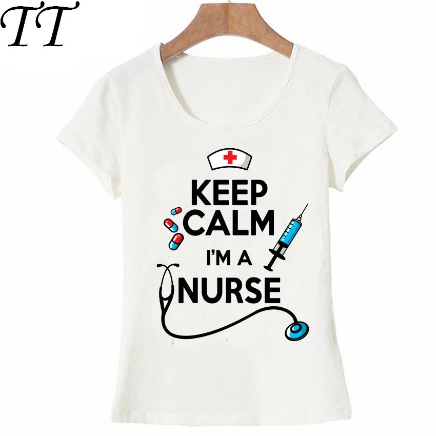 

Футболка с надписью Keep Calm для медсестры, футболка с забавным дизайном, топы для медсестер, новинка, Женские повседневные футболки, Милая футболка для девушек