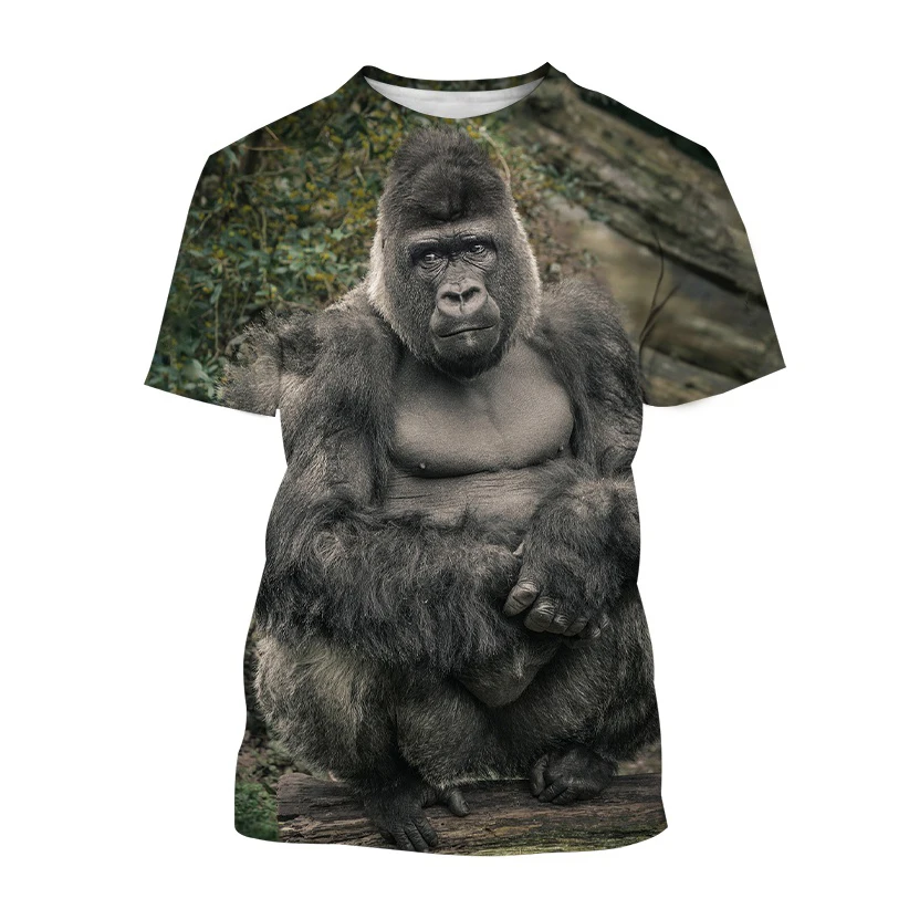 

2023 New Style Animal Gorilla Print Short-sleeved T Shirt Men's Cool Casual Harajuku Hip-hop Streetwear Top