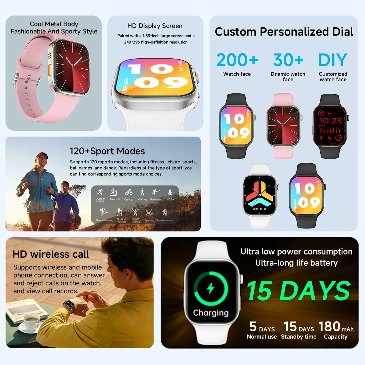 2025 Smart Watch 1.83" HD Screen Bluetooth Call Heart Rate Monitoring 120+ Sports Modes Waterproof for Men Woman Smartwatch Gift 4
