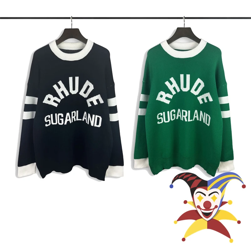 

Green Black Rhude Jacquard Sweater Men Women Knit Sweatshirts