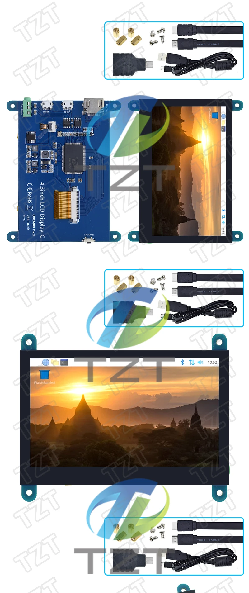 TZT 4,3 Zoll LCD-Display USB Touch Control HDMI Kapazitives Touchscreen-Panel 800*480 5-Punkt-Touch IPS-Monitor für Raspberry Pi – Detail 4