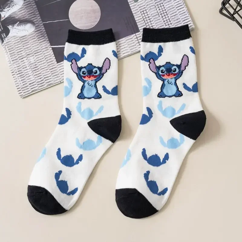 Disney Lilo & Stitch Children Cotton Socks Cartoon Anime Figures Print Pattern Breathable Medium Sock Winter Warmth Kids Gifts