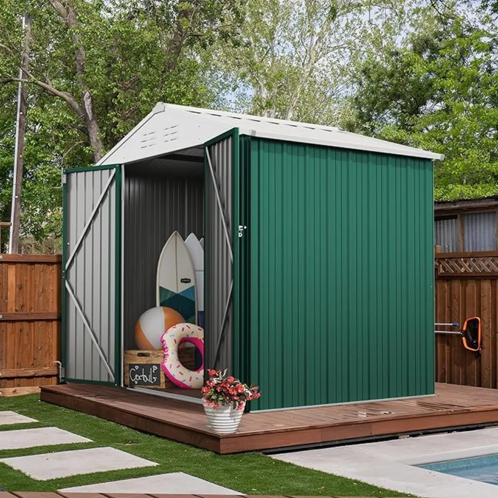 

Outdoor Storage Shed, 6 X 8 FT Lockable Metal Garden Shed, Steel Anti-Corrosion Storage House, Outdoor Garden Storages Sheds