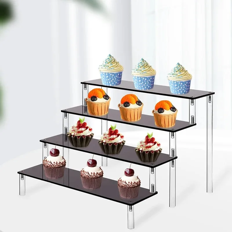 Acrylic Shelf Display Stand Perfume Organizer Shelves for Figures Toys Cupcake Desserts Cosmetic Jewelry Black Shelves Storage 5