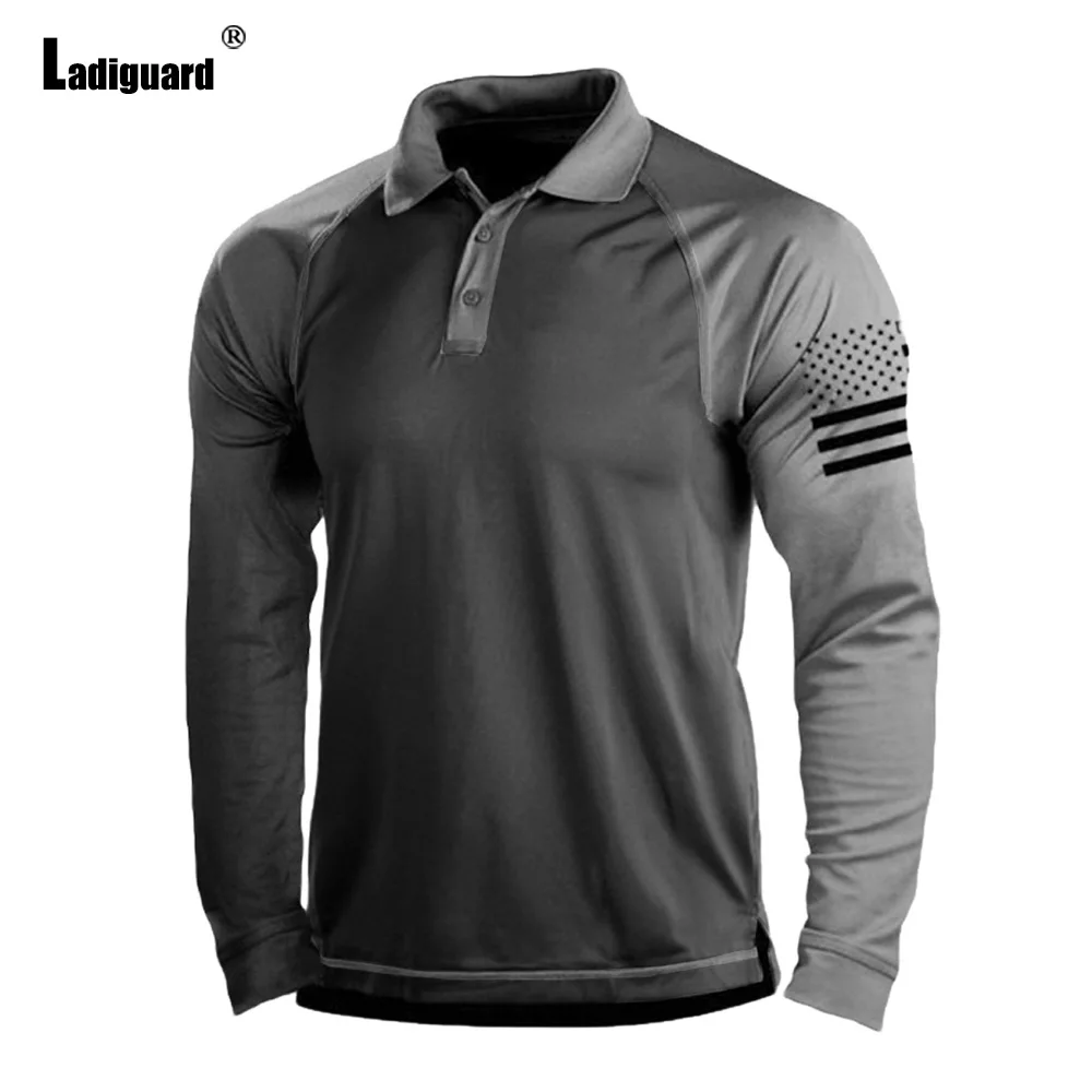 

Ladiguard Men Tactics Pullovers Mens Patchwork Shirts Clothing 2022 Safari Style Fashion Tops Simple American Flag Print T-Shirt