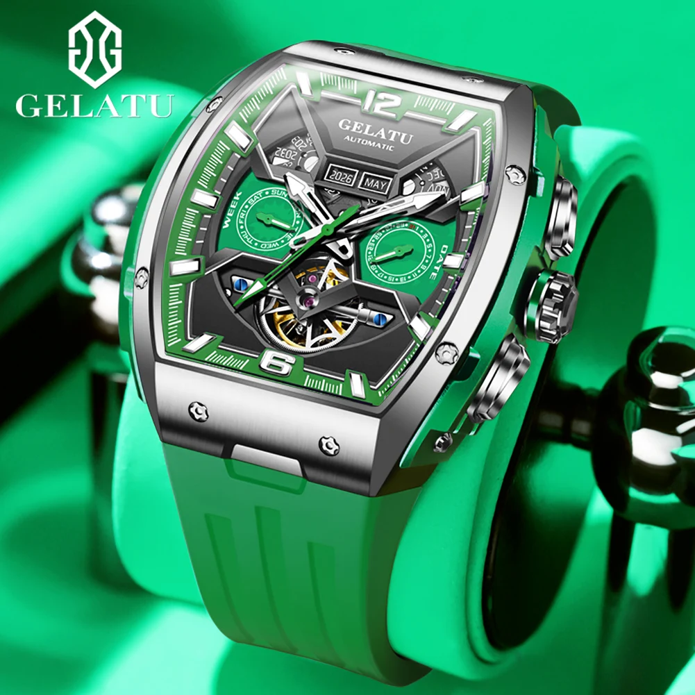 

GELATU Luxury Top Brand Multifunction Tourbillon Men's Watch High Quality Automatic Mechanical Watch Sapphire Reloj Hombre