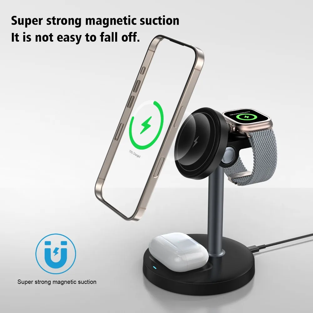 15W For Magsafe Charge 3 in 1 Wireless Charging For iPhone 16~12 Pro Max iWatch 10 9 8 7 AirPods Pro 4/3 Magnetic Fast Chargers