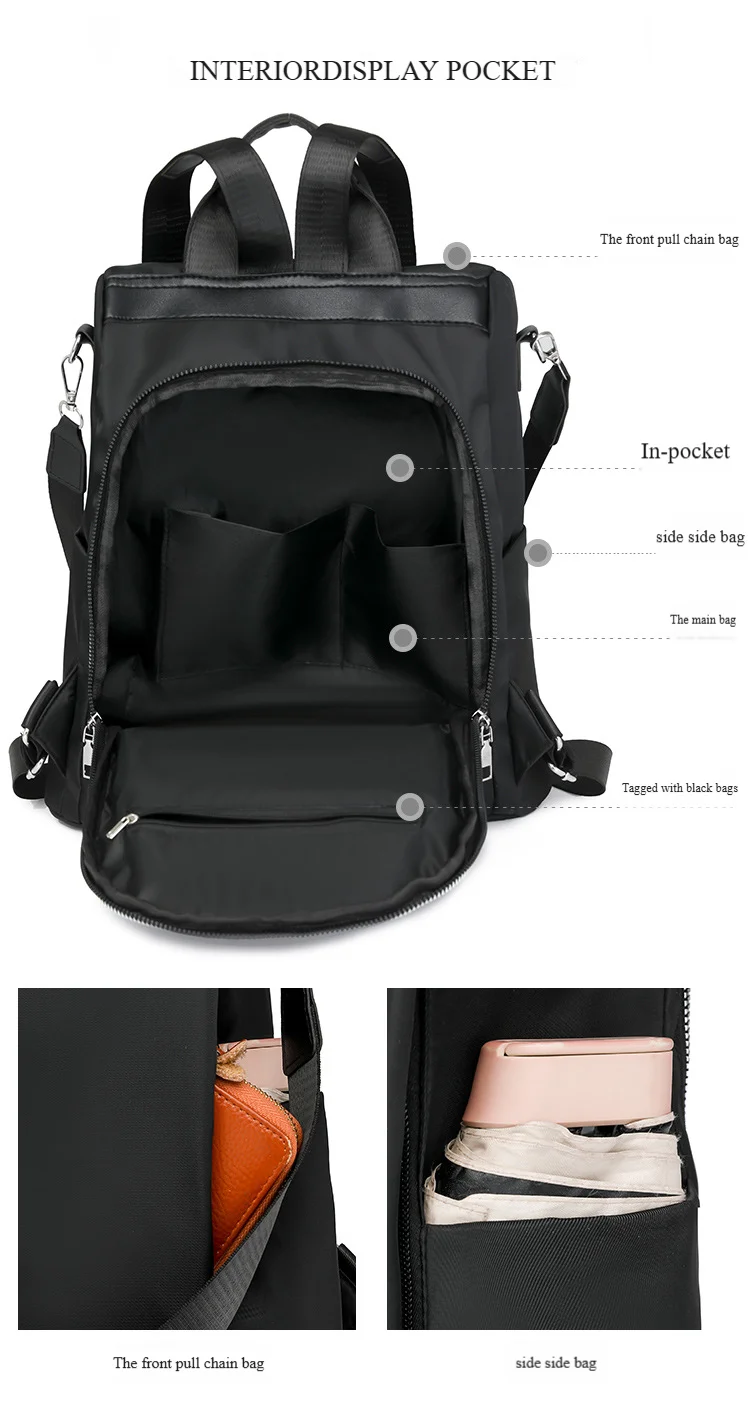 Weiblicher 2024 neuer Trend Oxford-Stoff leichter atmungsaktiver modischer lässiger Damen-Diebstahlschutz-Rucksack_voghion.com