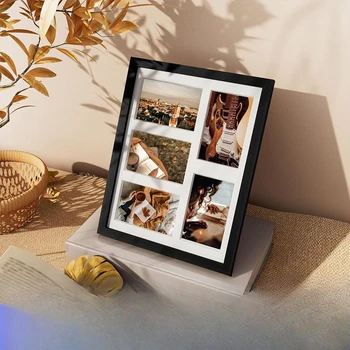 5 cornici per collage di foto per coppie Cornice per puzzle multi-griglia fai-da-te con decorazione da parete in MDF per regalo di anniversario appeso e in piedi
