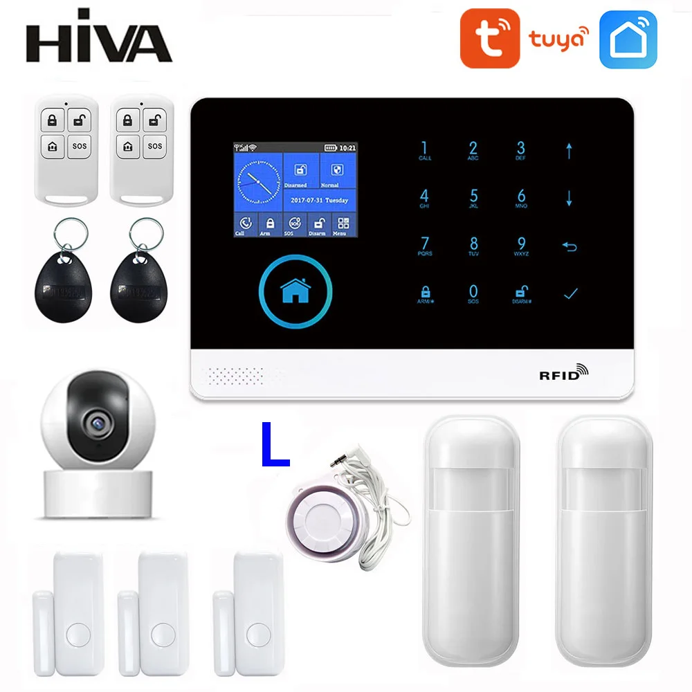 PG-103 Home Security Alarm System Wifi GSM Alarm Intercom Remote Control Autodial 433MHz Detectors IOS Android Tuya APP Control 