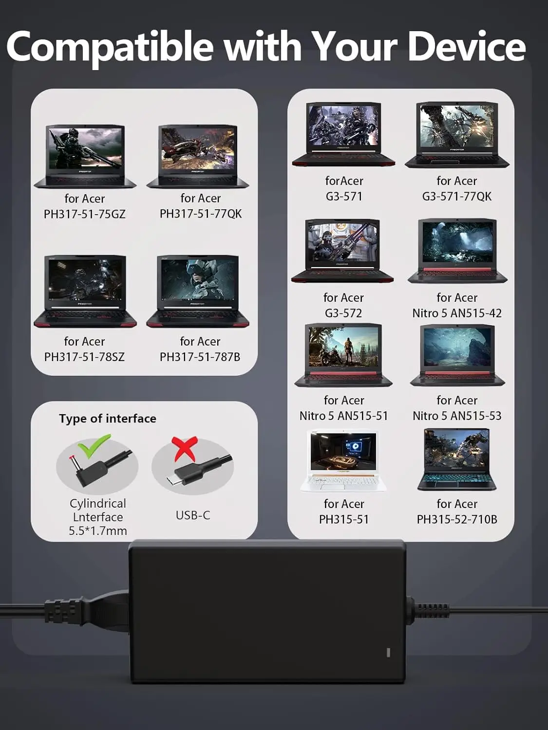 Acer Aspire V17 Nitro 5 ADP-180MB K N20C1 N17C1 G900-757W AN515-52 용 19.5V 9.23A 180W 5.5*1.7 AC 노트북 어댑터 전원 충전기