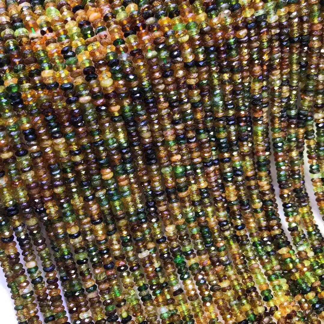 토르말린 2*4mm 녹색 노란색 둥근 면, DIY 보석 만들기, 느슨한 구슬, FPPJ 도매 구슬, 자연 보석 돌, 37cm