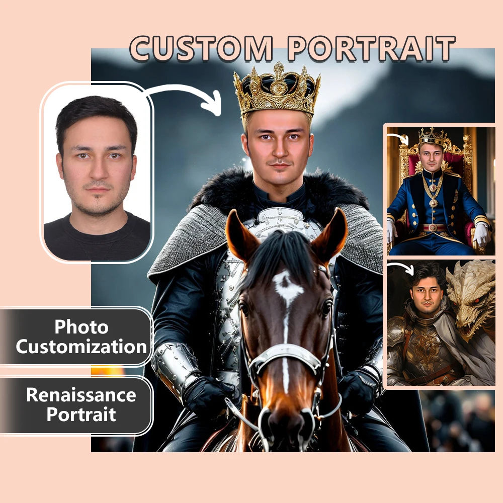 

Customized Renaissance Portrait Painting from Photos Royal Portrait Knights and Dragons Art Living Room Wall Decor Canvas Poster