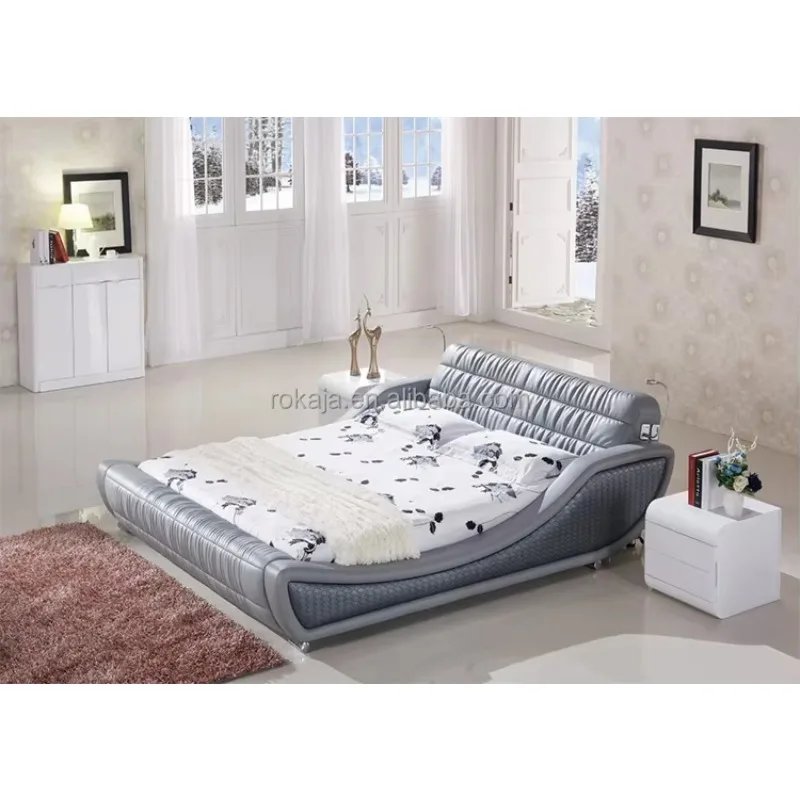 Minimalist Bedroom Set With LED Light Cheap Modern Luxury Bed Hotel Soft Beds