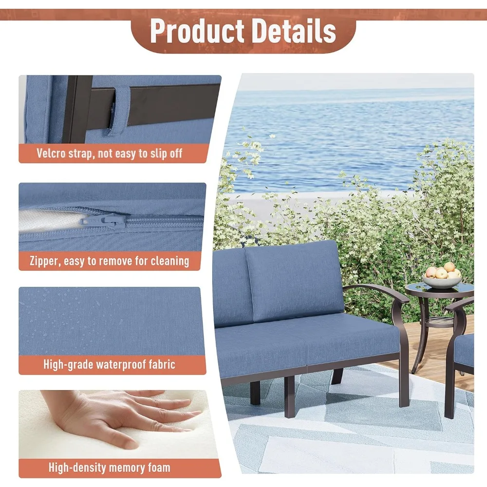 Aluminum Patio Furniture Set 10-Seat Modern Metal Outdoor Conversation Sets W/45in Propane Fire Pit Table 4