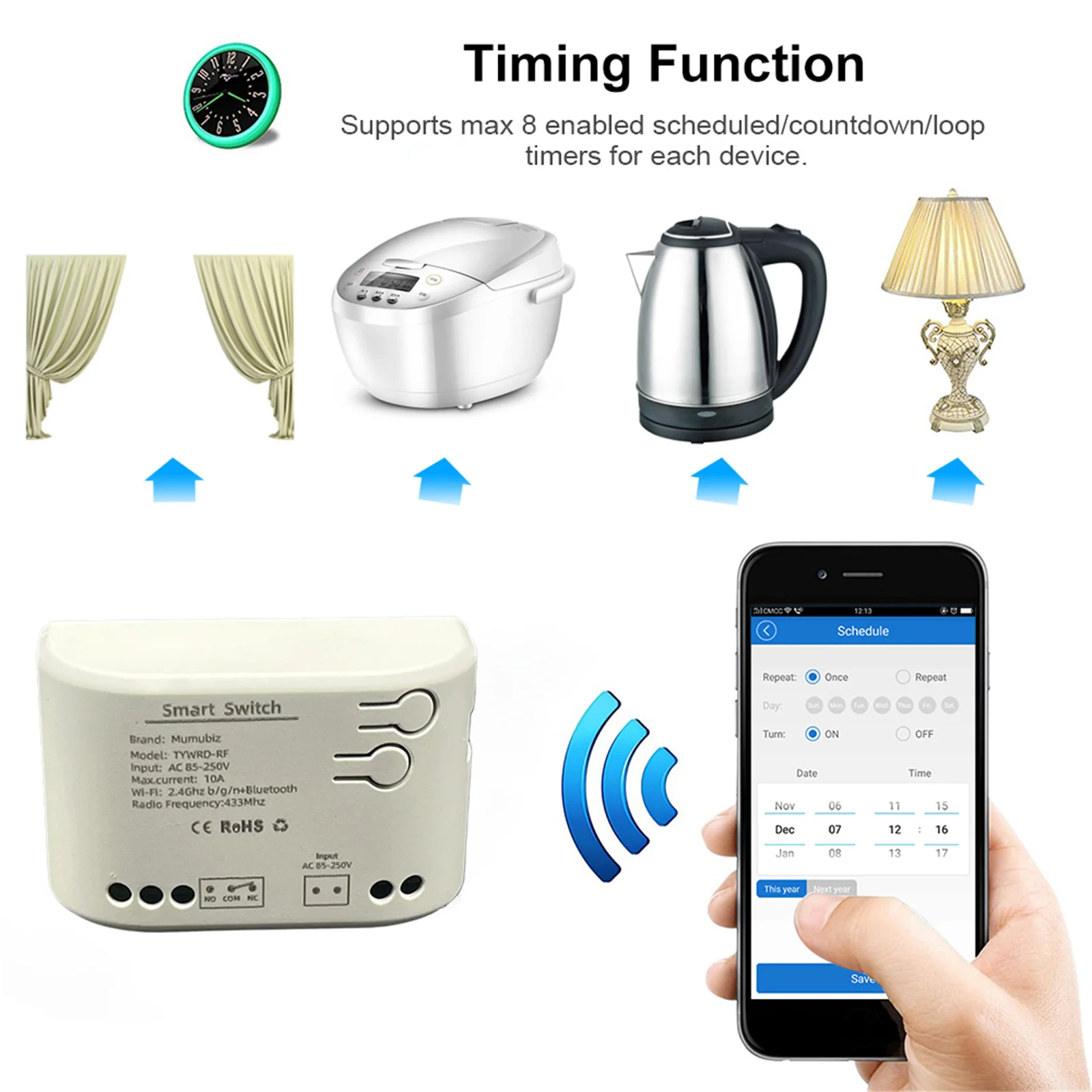 Tuya WiFi Smart Switch 220V Relay Dry Contact Remote Control Switch,Gate Opener,