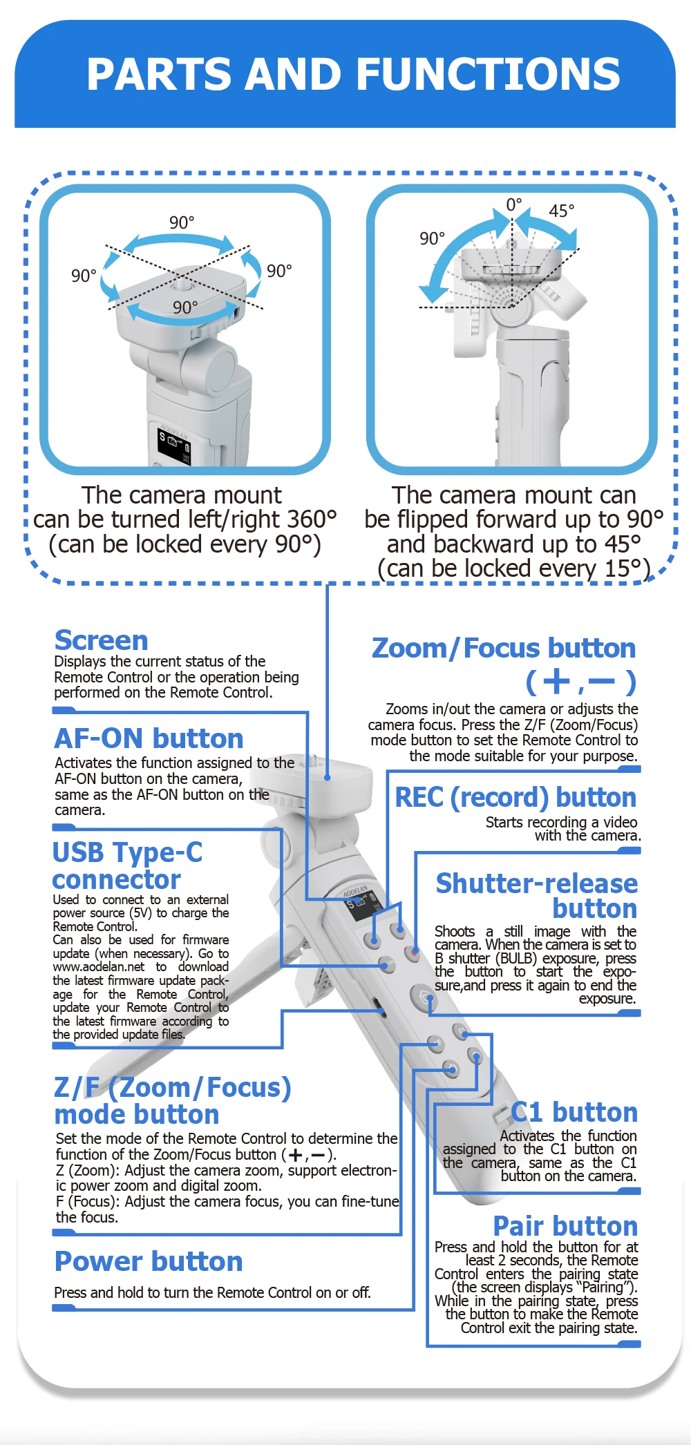 For Sony Camera Wireless Remote Control Rechargeable Shutter Release with OLED S