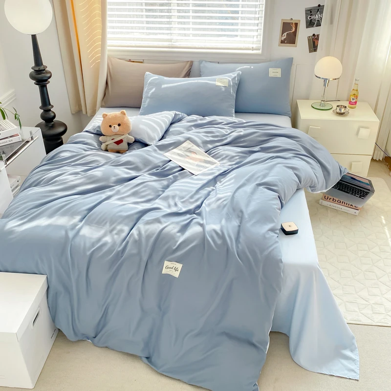 Cotton Bedding Set YanYangTian Bed Linen Bedding set Washed Cotton Four-Piece Bed Sheets Set Comfort Sets Solid Christmas Couple Quilt Cover